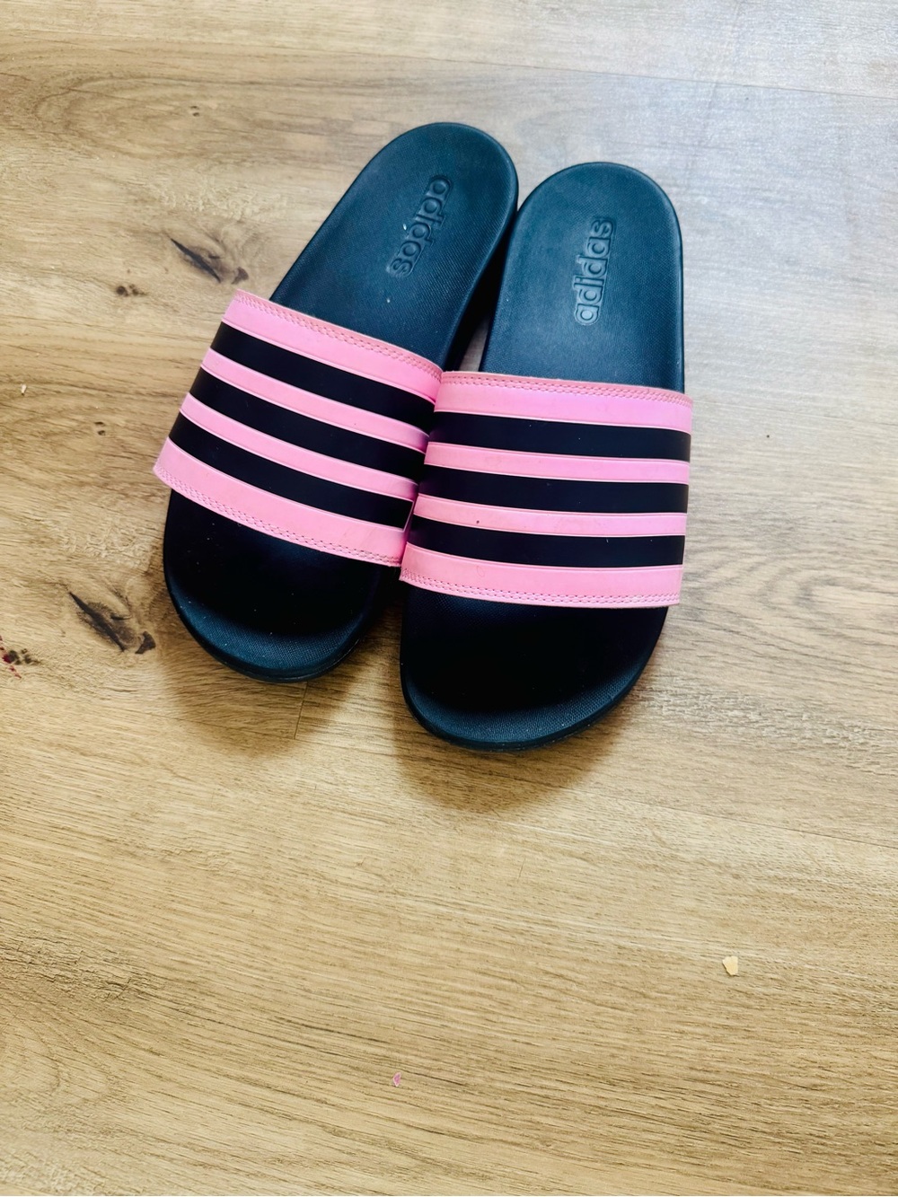 adidas Women's Pink and Black Slide Sandals